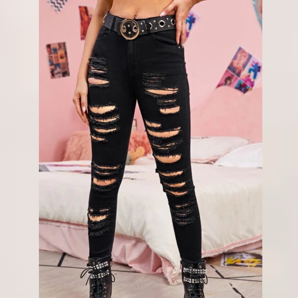 Black Distressed Skinny Jeans